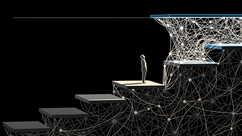 Editorial illustration: agency tenure ladder hitting a coordination ceiling