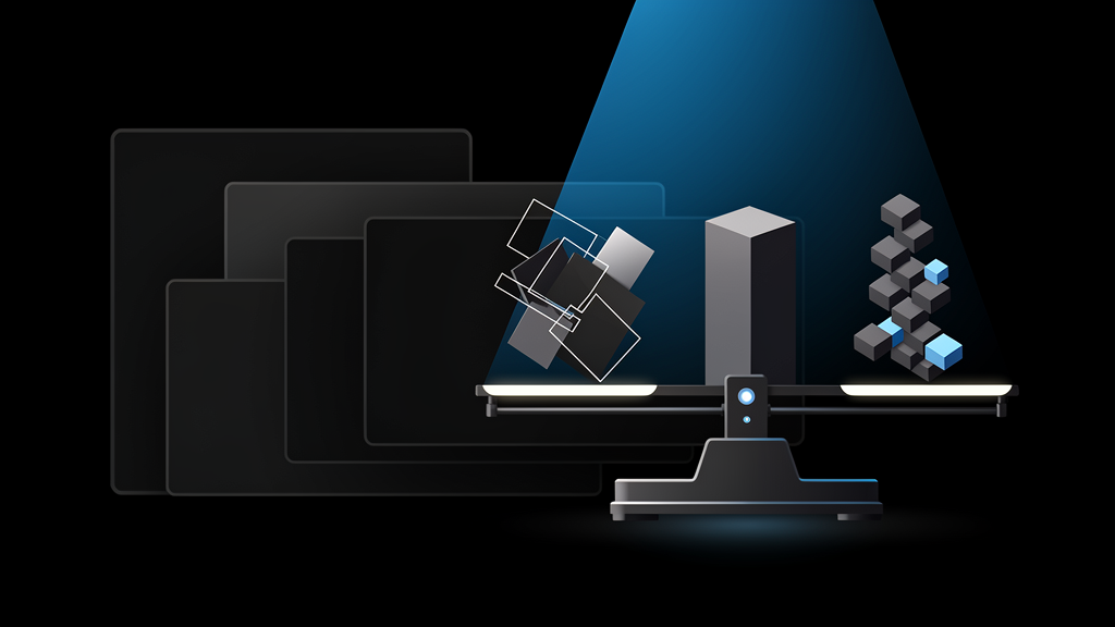 Editorial illustration: scale weighing real priorities against unused software tools